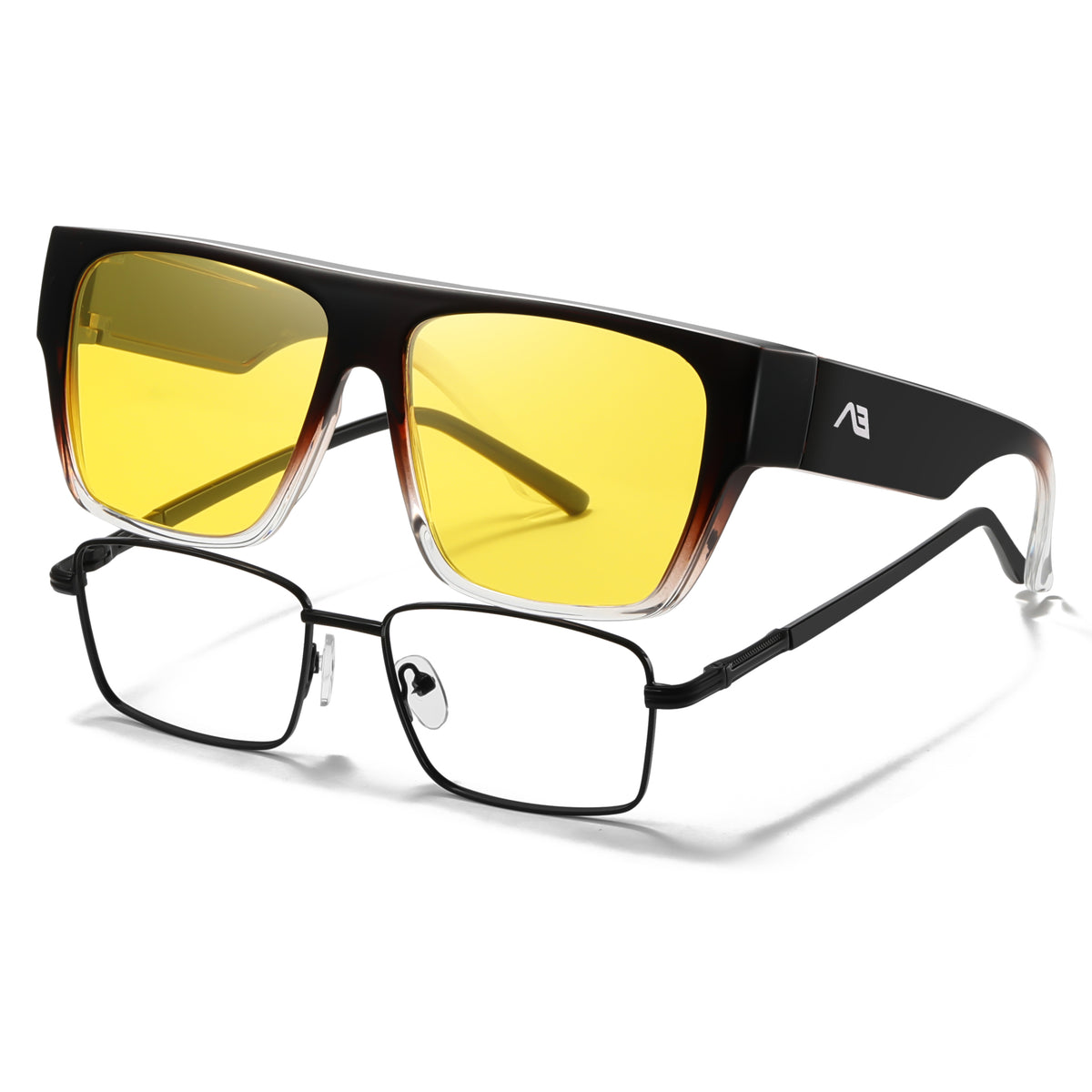 Oversized Square Fit-Over Glasses with Yellow Lenses