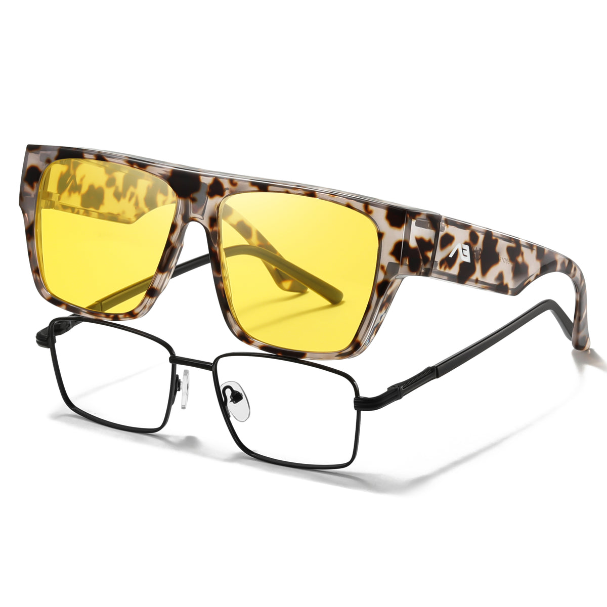Oversized Square Fit-Over Glasses with Yellow Lenses