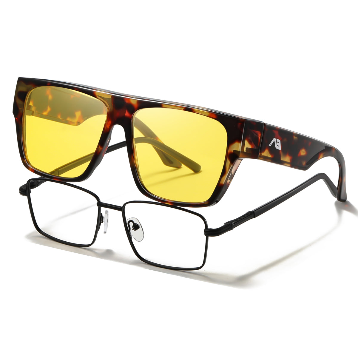 Oversized Square Fit-Over Glasses with Yellow Lenses