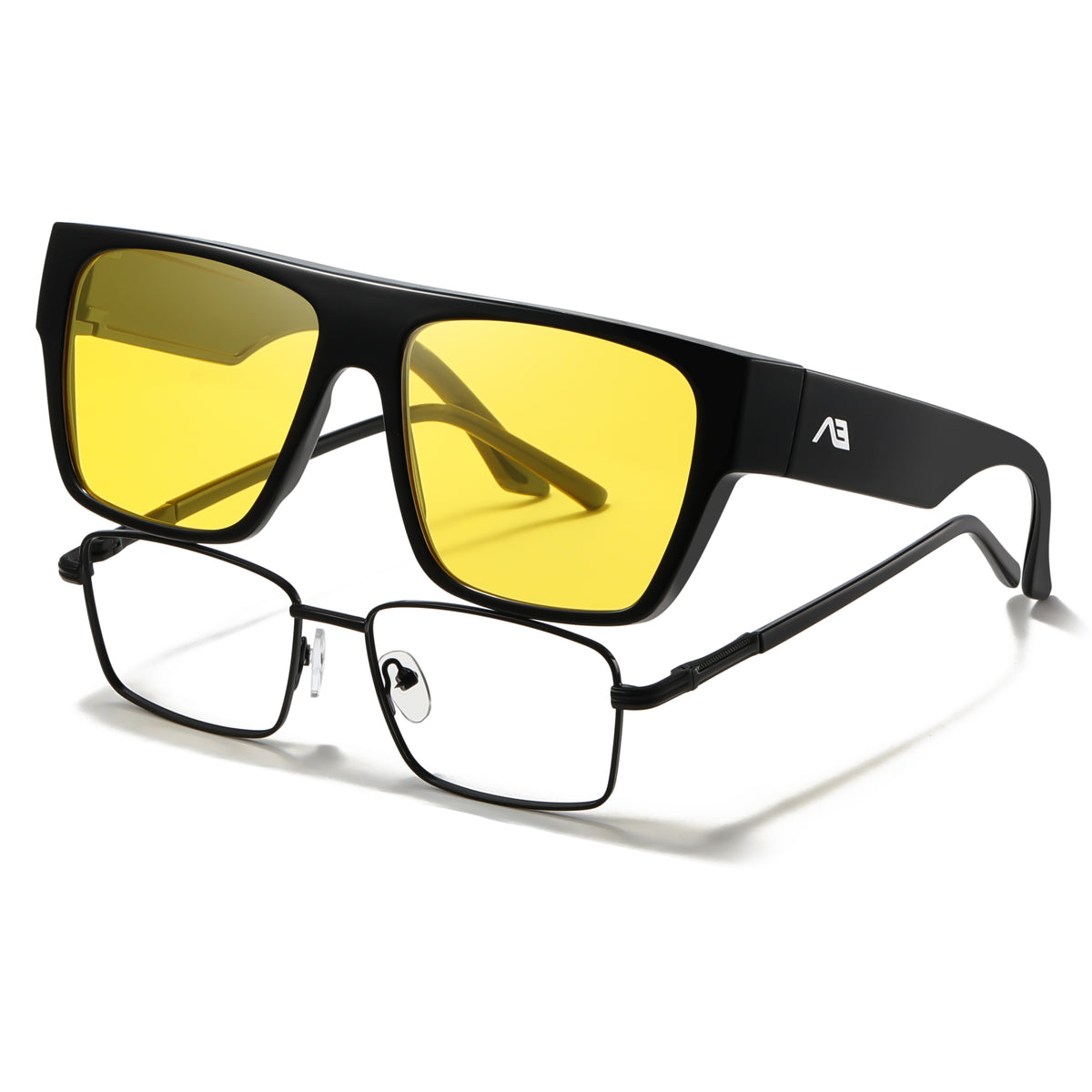Oversized Square Fit-Over Glasses with Yellow Lenses