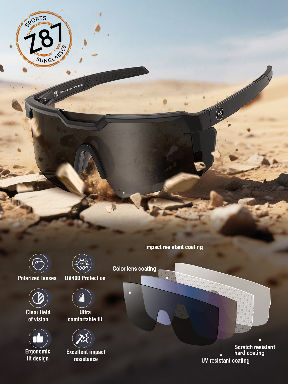 KIMORN Z87 Polarized Wraparound Sports Sunglasses